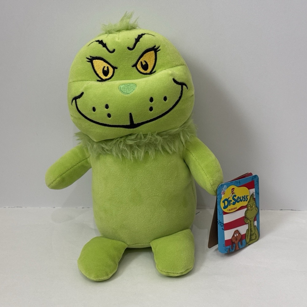 Aurora Dr. Seuss Squishy Grinch 9.5" Green Soft Plush Stuffed Animal‎ Toy NWT